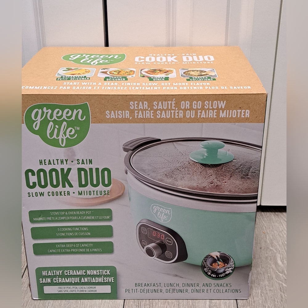 New Greenlife Healthy Ceramic Nonstick Cook Duo Slow Cooker - Black and Green